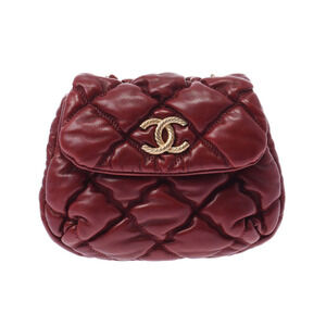 CHANEL Bubble Quilt Chain Bag Reddish Brown Lambskin Shoulder